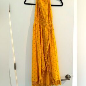 NWT yellow embellished halter sundress with beaded tassels.